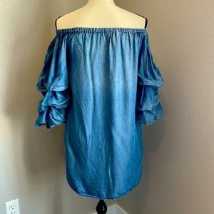 Off the shoulder chambray denim dress